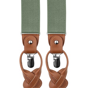 Sage green suspenders, leather button suspenders, clip braces, Wedding suspenders for groom and groomsmen, Hawaii wedding image 9