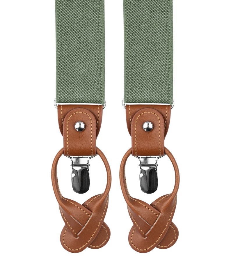 Sage green suspenders, leather button suspenders, clip braces, Wedding suspenders for groom and groomsmen, Hawaii wedding image 9