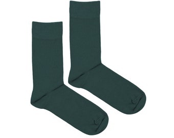 Chaussettes habillées pour hommes vert foncé / Chaussettes en coton décontractées pour hommes émeraude, chaussettes d’équipage formelles solides pour adultes, cadeau de marié de mariage, chaussettes colorées