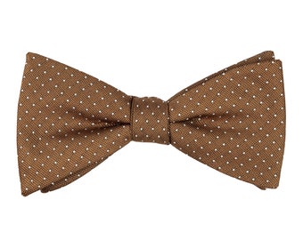 Brown polka dot pre-tied bow tie, ready to wear bow ties, tan brown wedding bow tie for groom groomsmen, Dotted bow ties