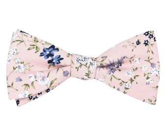 Pink floral pre-tied bow tie for men, cotton bow tie, wedding dusty rose bow ties for groom groomsmen, boho style, Maia collection