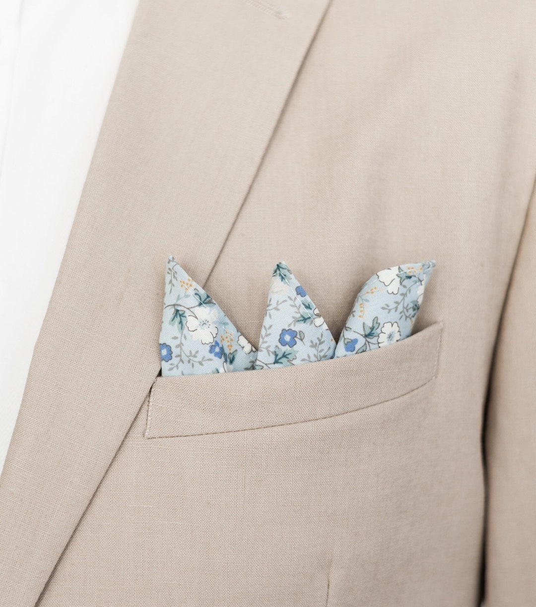 Light Blue Floral Pocket Square Flowers Handkerchief Wedding Etsy