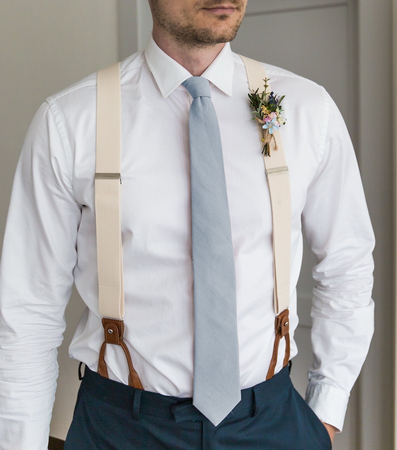 Dusty Blue necktie, groomsmen solid cotton tie, light blue wedding necktie for groom, boho rustic weddings image 4