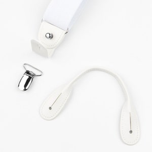 White suspenders for men, button and clip suspenders for groom groomsmen, tuxedo wedding suspenders image 5