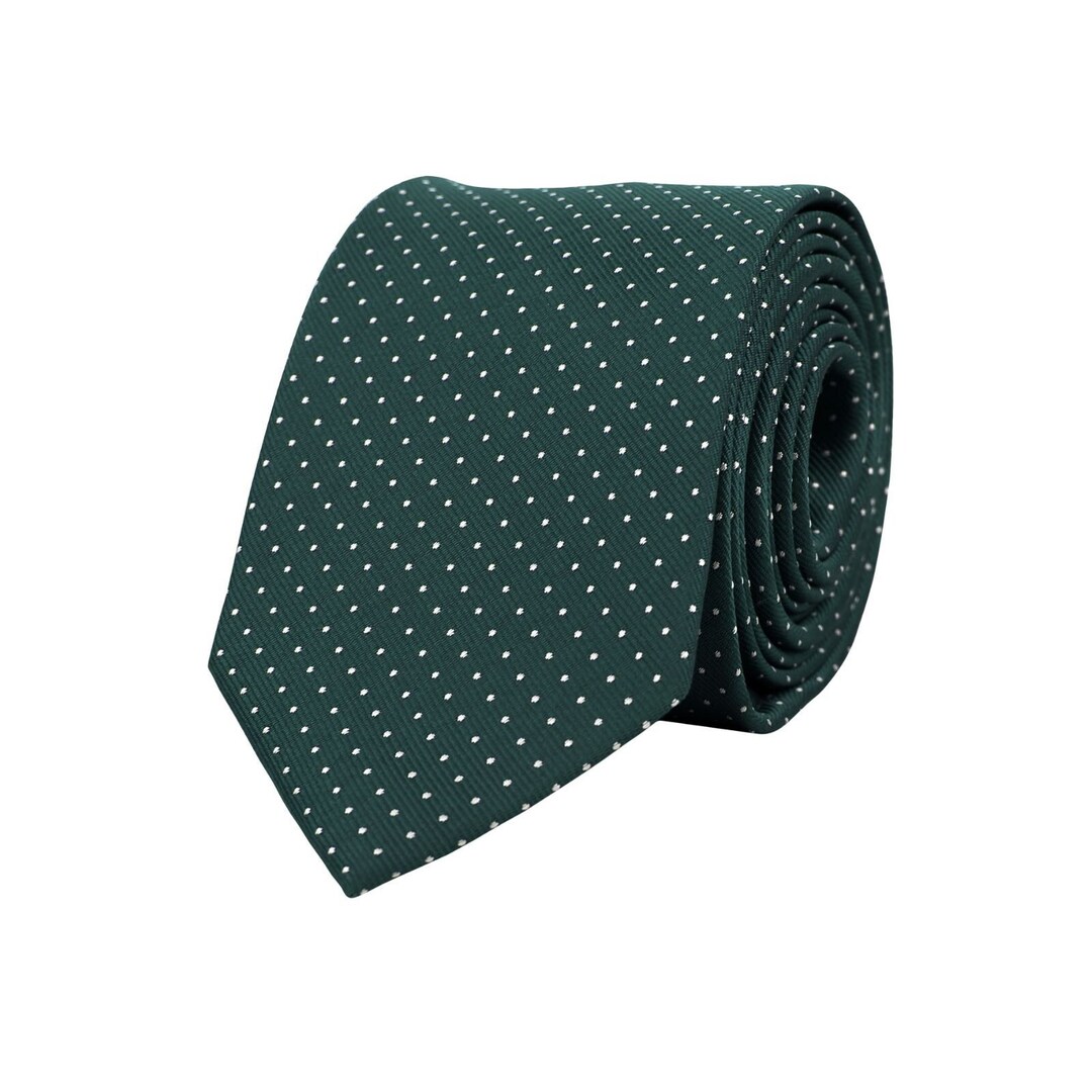 Emerald Green Necktie With Polka Dots for Men, Fall Autumn Wedding Ties