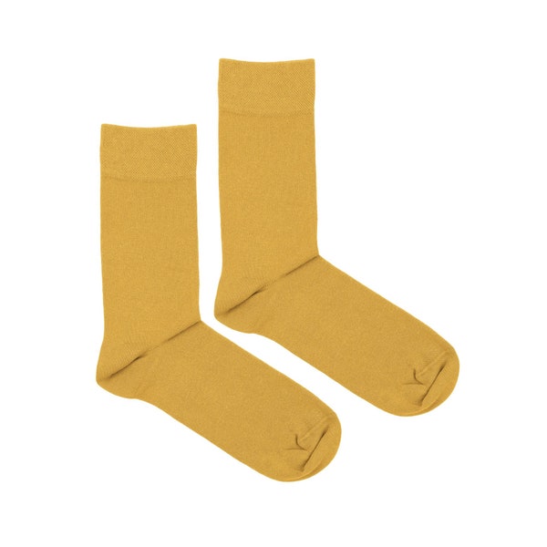 Yellow mens dress socks / Golden yellow men casual cotton socks, solid formal adult crew socks, wedding groom groomsmen gift, colorful socks