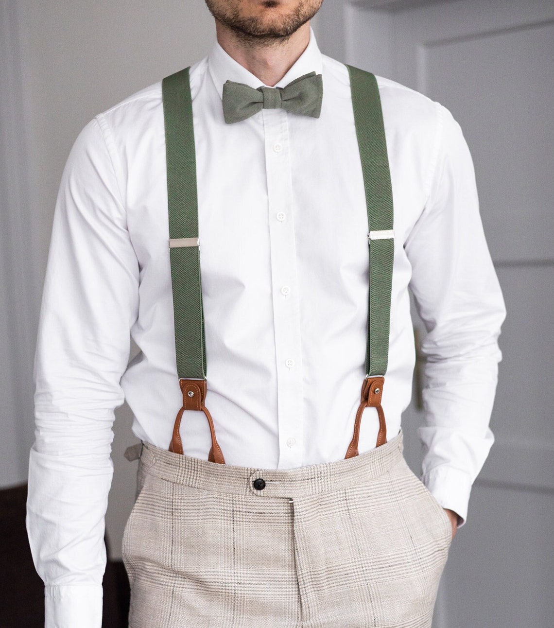 Sage Green Suspenders Leather Button Suspenders Clip Braces - Etsy