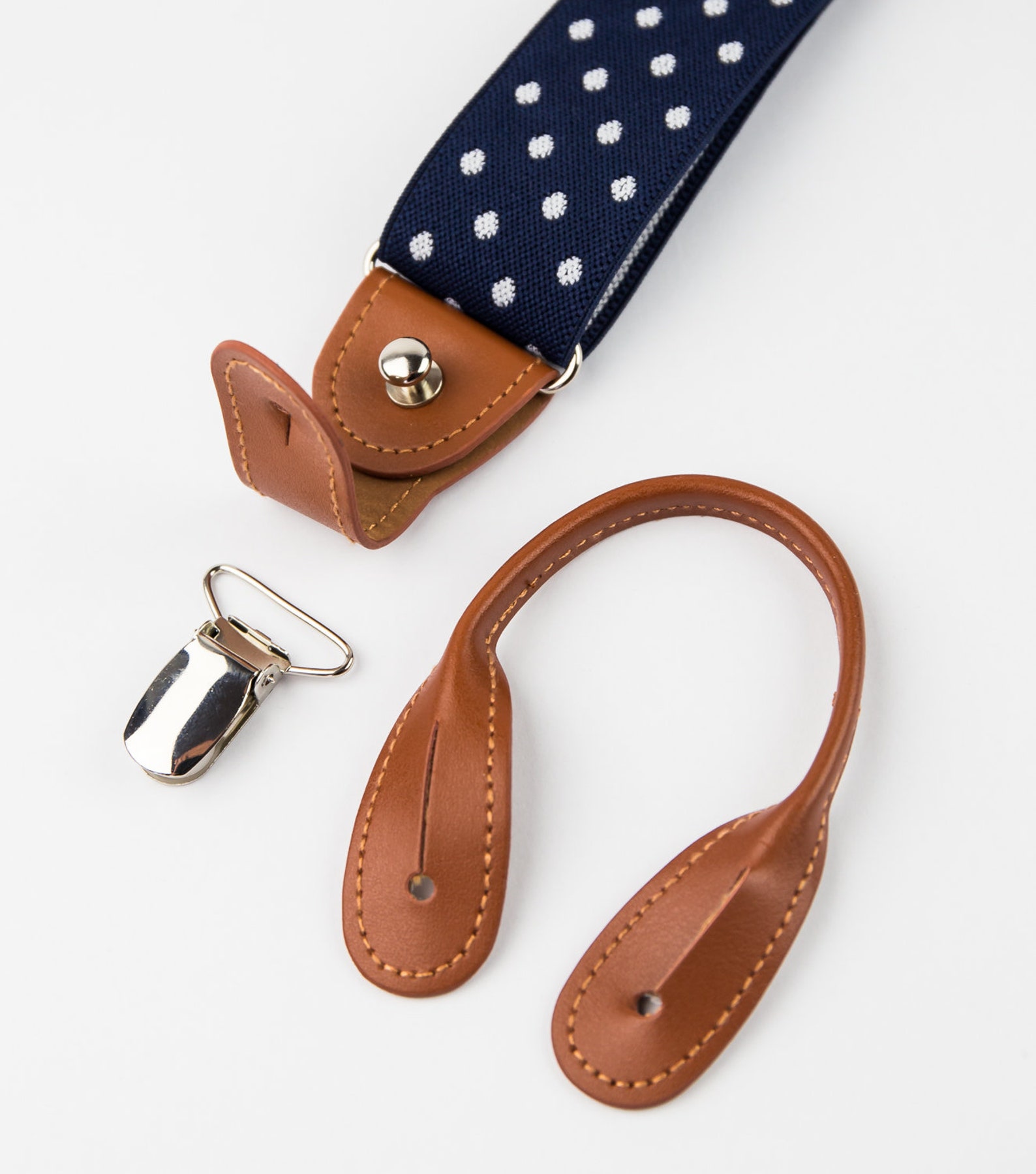 Navy Blue Metal Suspenders With Dots And Gray Accents main image 0
