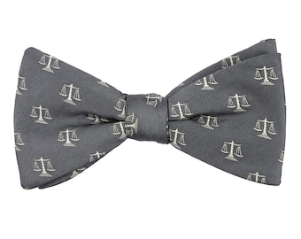 Gray scales pre-tied bow tie, ready to wear bow ties, grey lawyer judge law school graduate tie, embroidered wedding tie for groomsmen