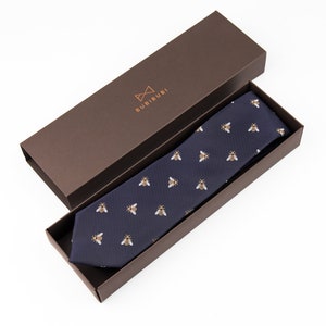 Navy blue bee tie, bees necktie, honeybee ties, bumble bee animal insect embroidered neckties, gift for men image 6