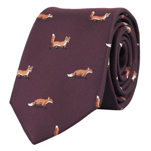 Burgundy red fox tie, foxes necktie