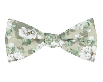 Papillon da annodare con peonie verde salvia per uomo, papillon in cotone sciolto, papillon da sposa floreale per testimoni dello sposo, stile boho, collezione Rima