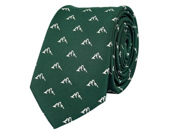 Green mountains tie, nature lover necktie, hiking lover ties, mountains embroidered neckties, gift for men