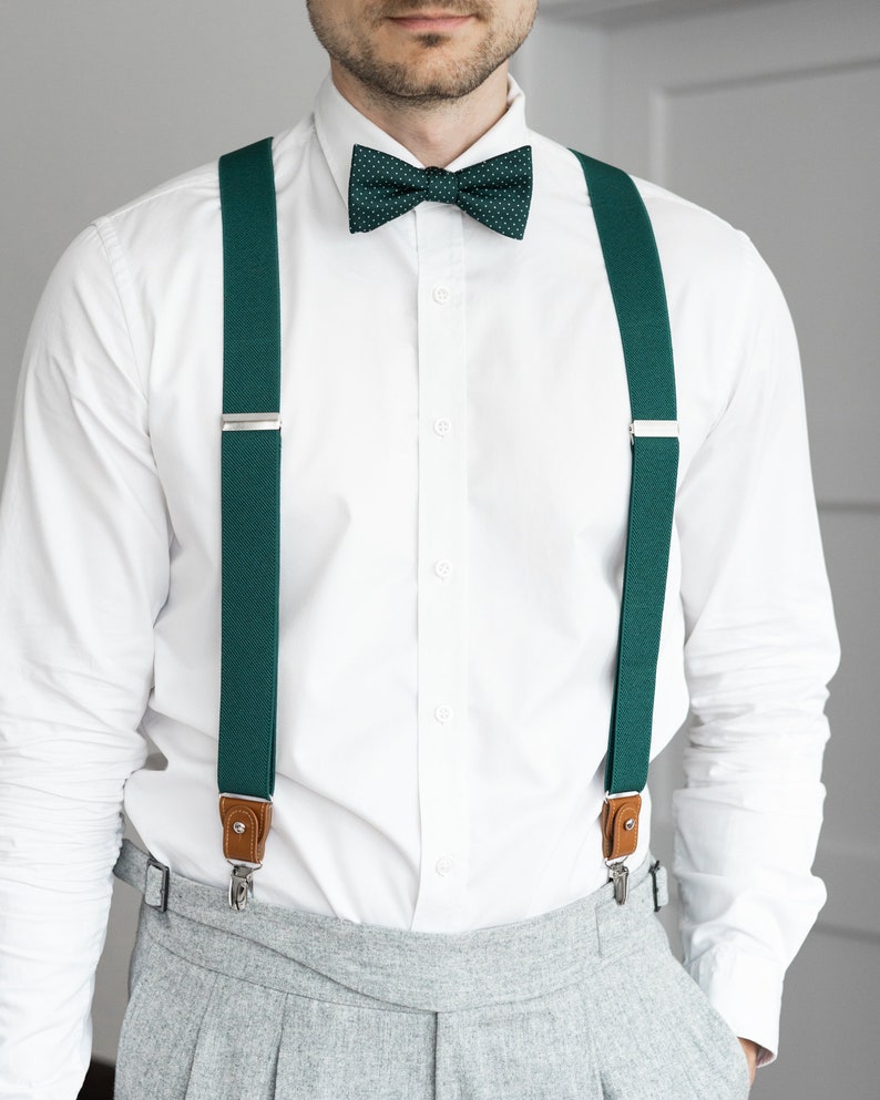 Green suspenders, men's button loop suspenders, clip braces, Wedding suspenders for groom and groomsmen, Hawaii wedding image 7