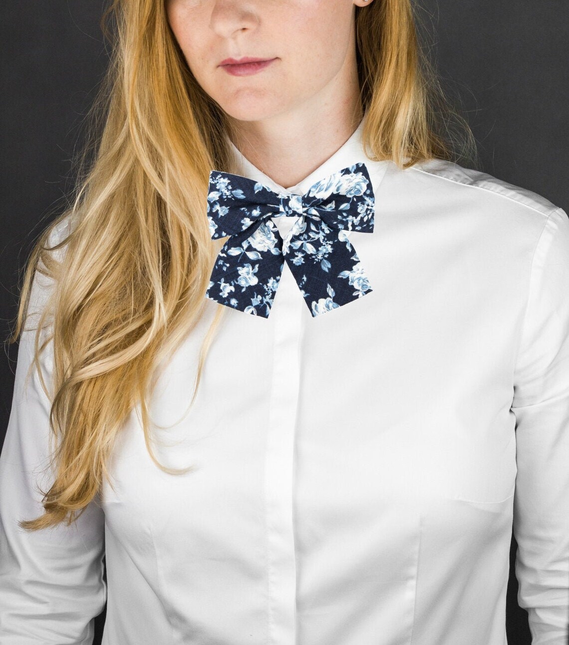 Women's Bow Tie Navy Blue Floral Bow Tie Ladies Tie Etsy