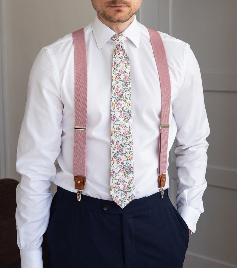 Weiß rosa Blumen Krawatte für Männer, Hochzeit für Männer, Krawatten aus Baumwolle, rosa blau gelb grün Boho Hochzeiten, Emma Kollektion Bild 5