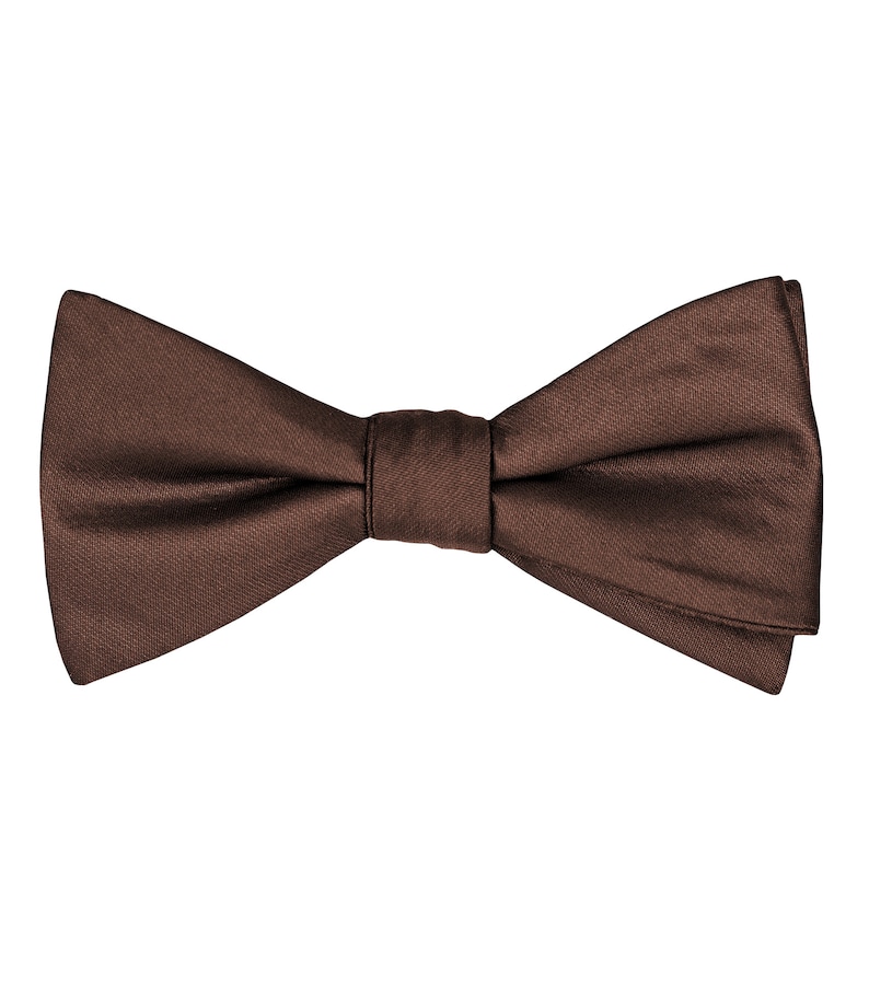 Brown satin self-tie bow tie, untied wedding bow ties for groomsmen and groom, elegant shiny sateen bow tie, Mocha collection zdjęcie 6