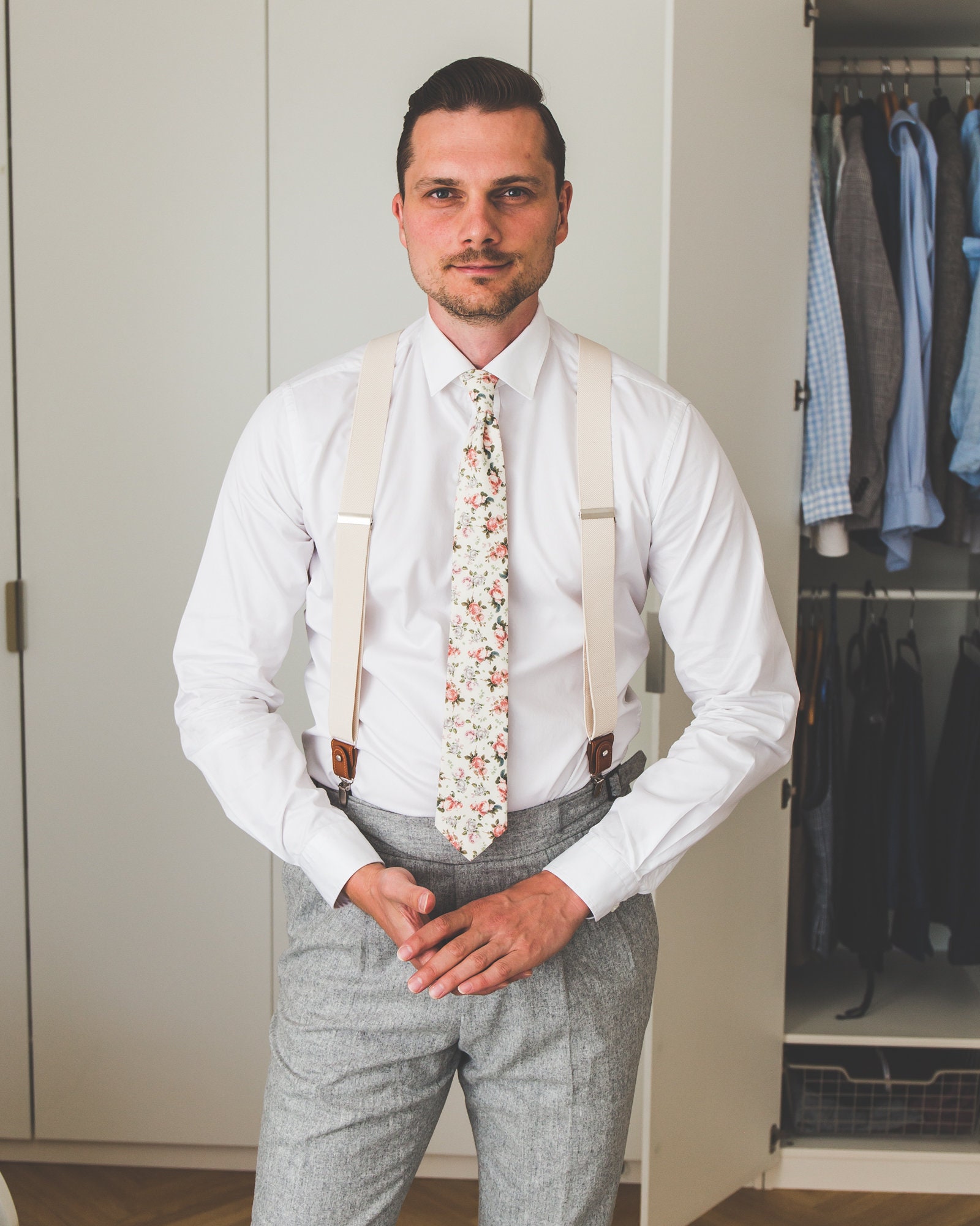 Ivory suspenders for men button suspenders cream white Etsy 日本