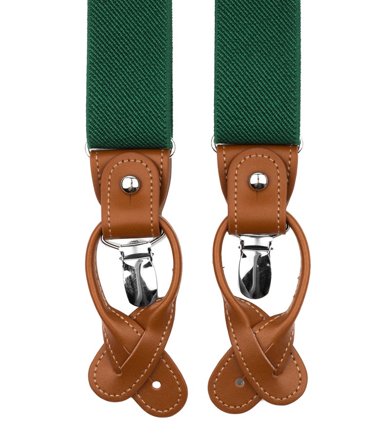 Green Suspenders Leather Button Suspenders Clip Braces Etsy