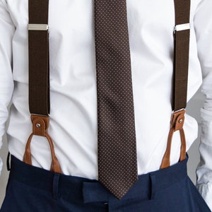 Dark brown suspenders for men, button suspenders, wedding suspenders for groom groomsmen, elastic suspenders, clip suspenders image 4