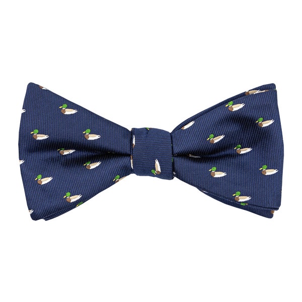 Navy blue duck self-tie bow tie, wild duck untied bow ties, animal fan gift, embroidered bow tie for men, gift for him