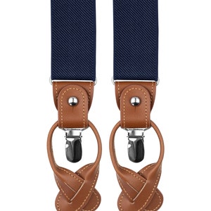 Navy Blue Suspenders for Men, Brown Button Suspenders, Wedding ...