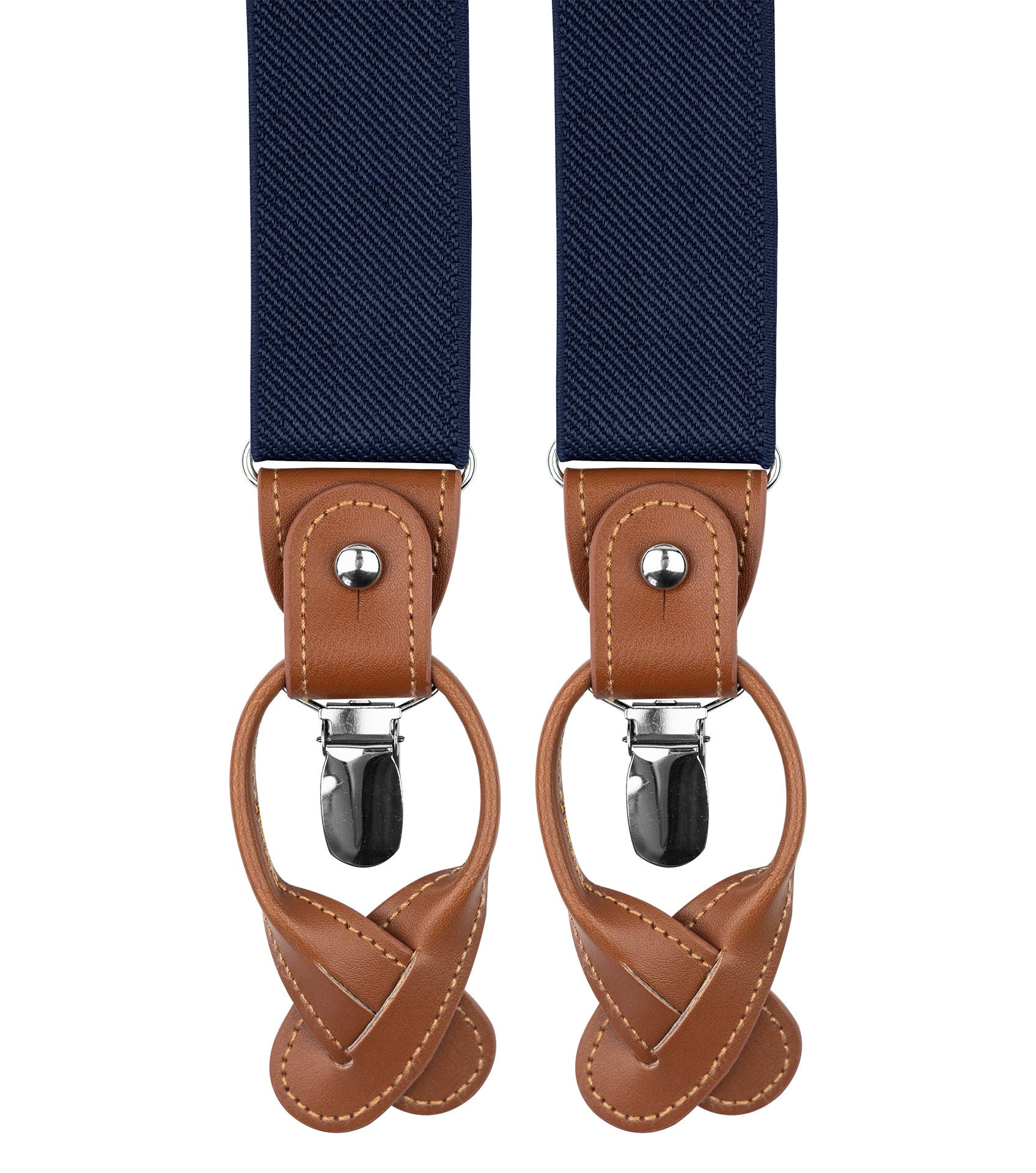 Navy Blue Suspenders for Men, Brown Button Suspenders, Wedding Suspenders  for Groom Groomsmen, Loop Suspenders, Clip Suspenders 