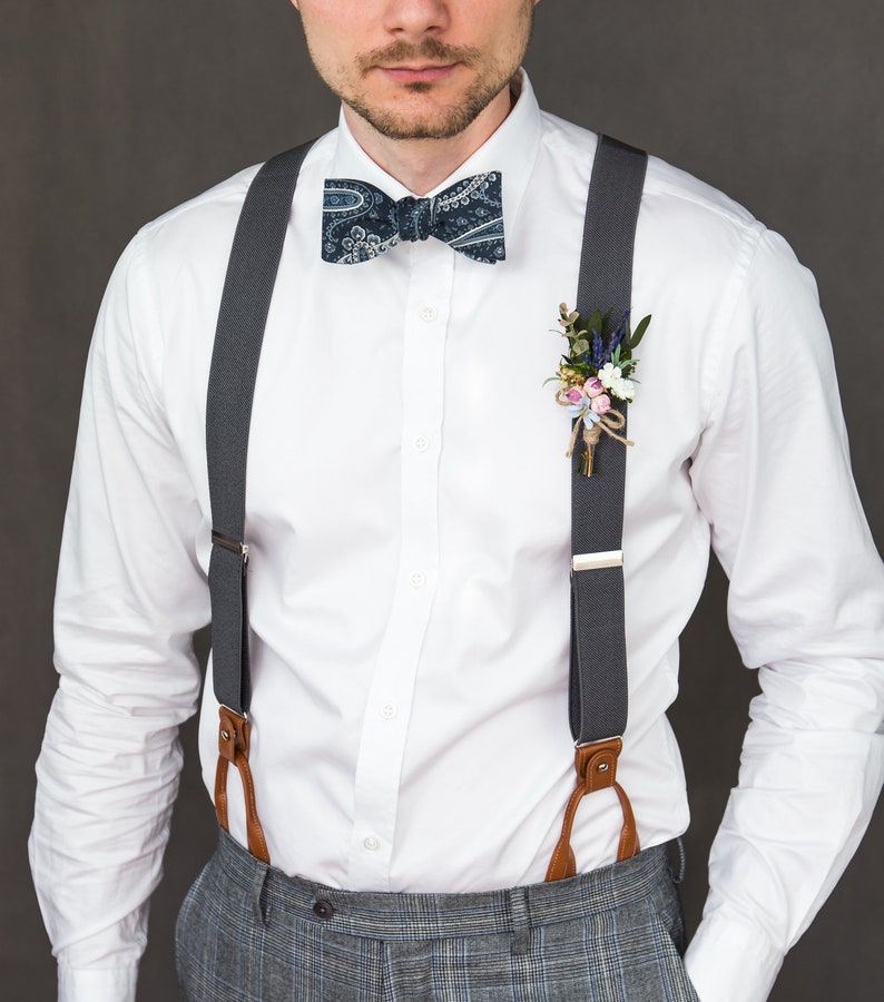 Gray Bow Tie and Suspenders Set for Men Wedding Groomsmen Etsy