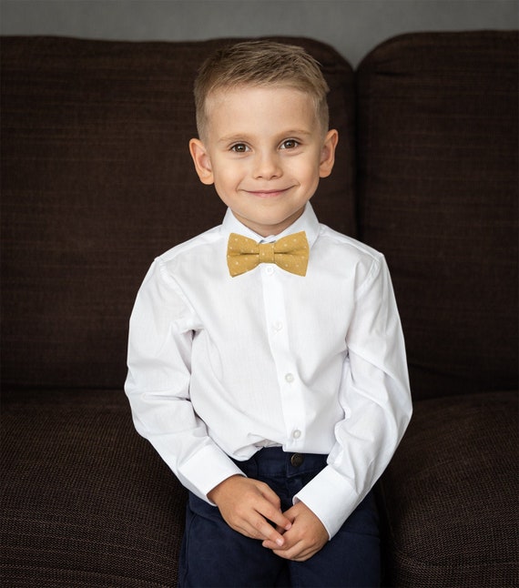 Mustard Yellow Kids Bow Tie Polka Dot Boys Bow Ties Ring Bearer