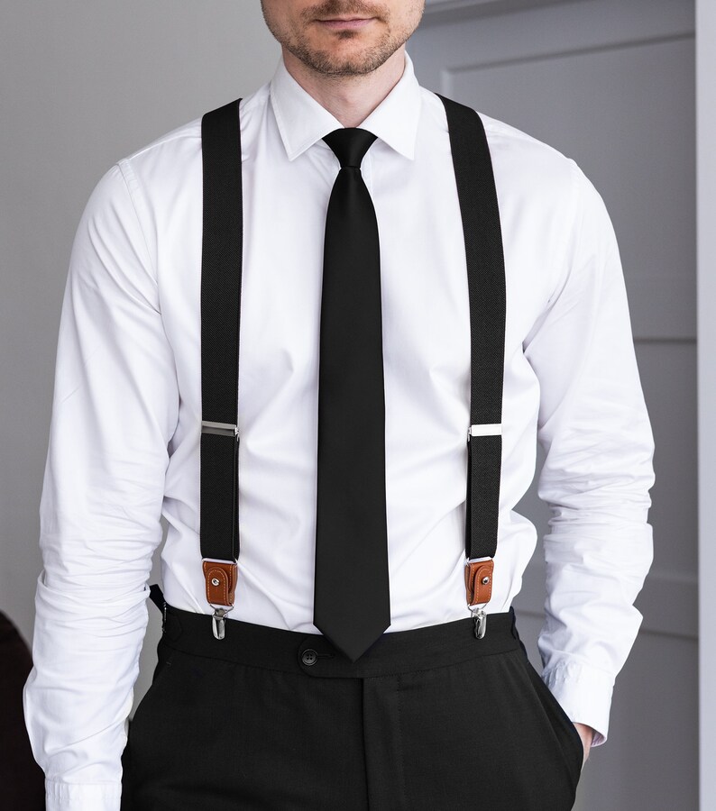 Corbata de satén negro para hombre, corbatas formales de boda para novios y padrinos de boda, corbatas negras sólidas Sateen, colección Night imagen 3