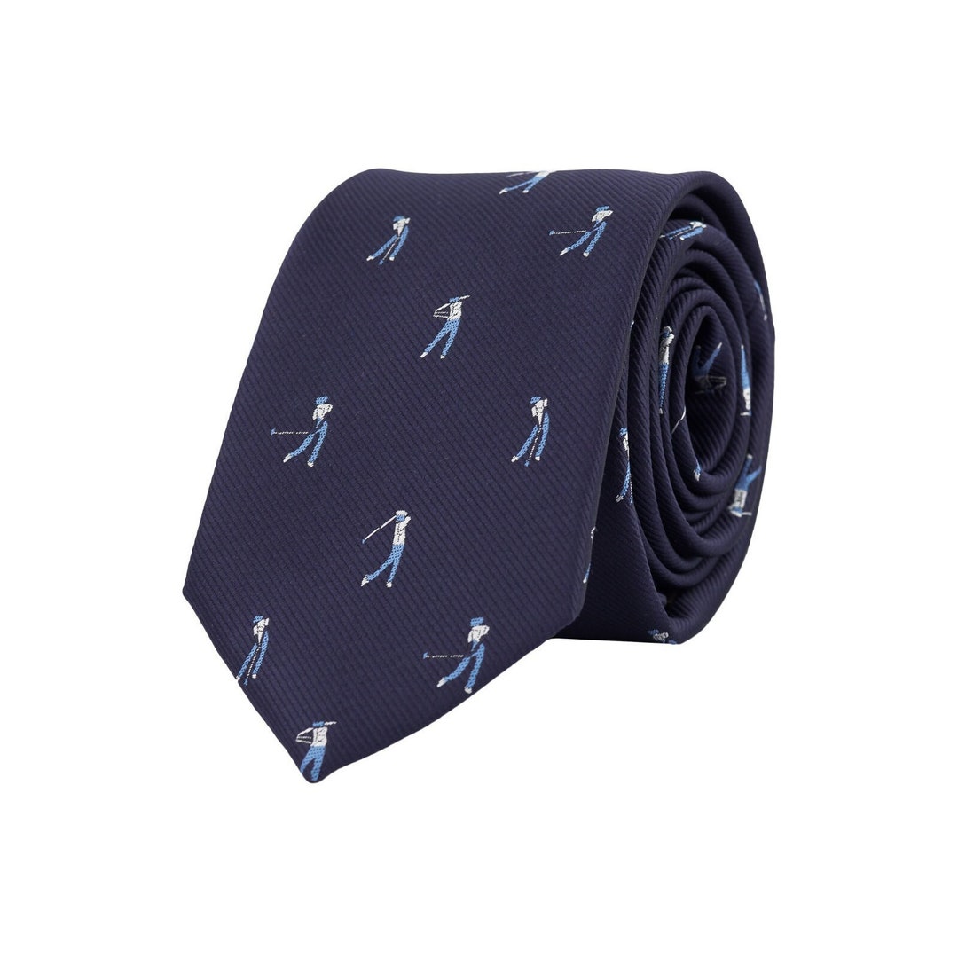 Navy Blue Golf Tie, Golfer Swing Necktie, Golf Player Tie, Sports Fan