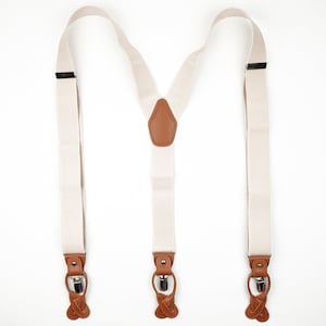 Ivory suspenders for men, button suspenders, cream white suspenders, champagne wedding suspenders for groom groomsmen image 3