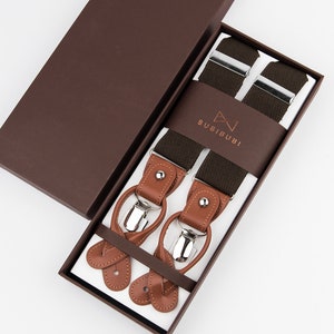 Dark brown suspenders for men, button suspenders, wedding suspenders for groom groomsmen, elastic suspenders, clip suspenders image 9