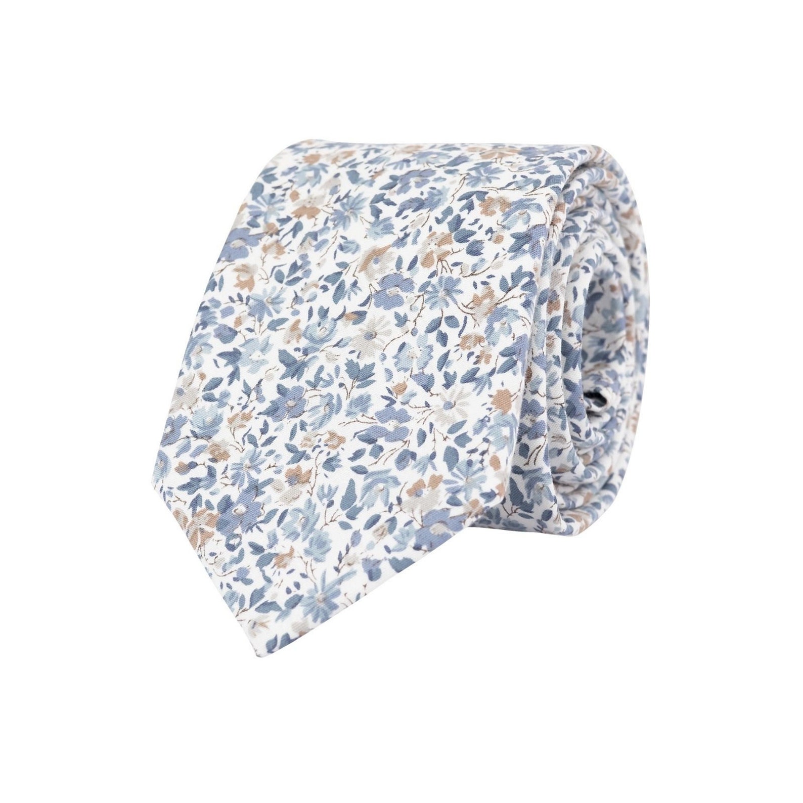 White Blue Floral Tie for Men Wedding Necktie for Groom Etsy