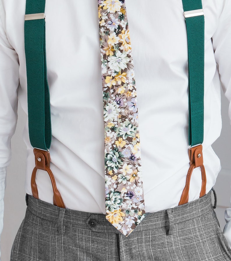 Green suspenders, men's button loop suspenders, clip braces, Wedding suspenders for groom and groomsmen, Hawaii wedding image 2