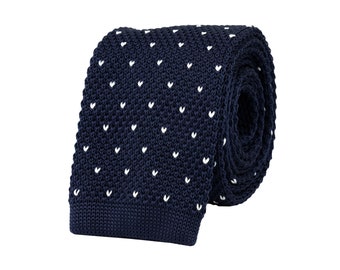 Cravate en tricot bleu marine, cravate en tricot pour hommes, cravates de mariage automne pour les mariés, cravates de mariage