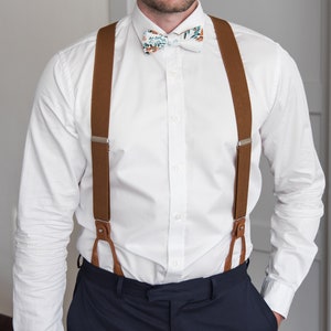 Brown suspenders for men, button suspenders, wedding suspenders for groom groomsmen, elastic suspenders, clip suspenders image 2