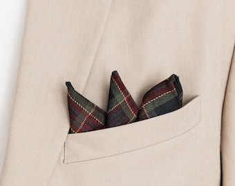 Christmas plaid pocket square, red green handkerchief, wedding pocket squares for groom groomsmen