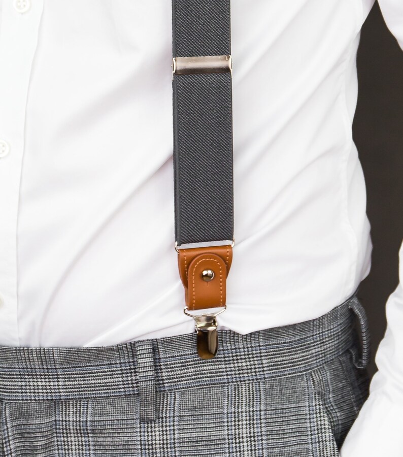 Dark Gray suspenders for men Brown button suspenders loop Etsy