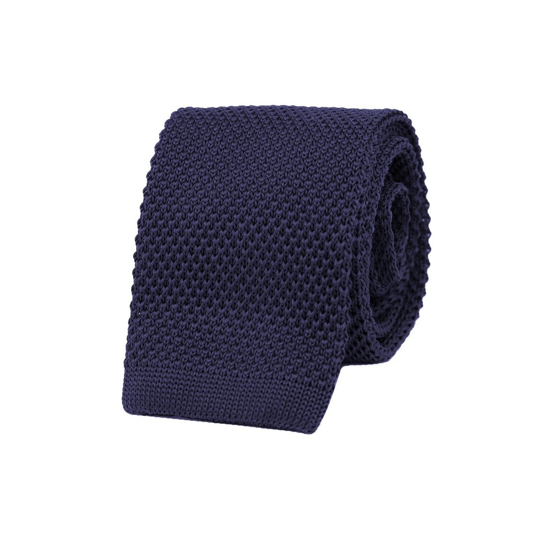 Navy Blue Knitted Tie Knit Necktie for Men Dark Blue Wedding Etsy