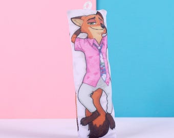 Zootopia Nick Wilde Mini Dakimakura-sleutelhanger |  Tweezijdige tricot-Daki-sleutelhanger van 11 x 3 cm
