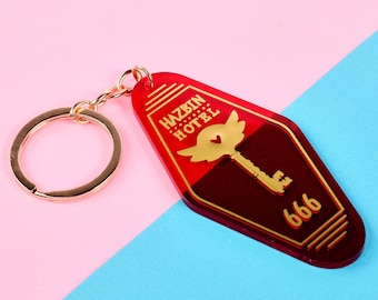 Hazbin Hotel Room Tag Double Sided Keychain | 3 Inch Gold Foil Keychain