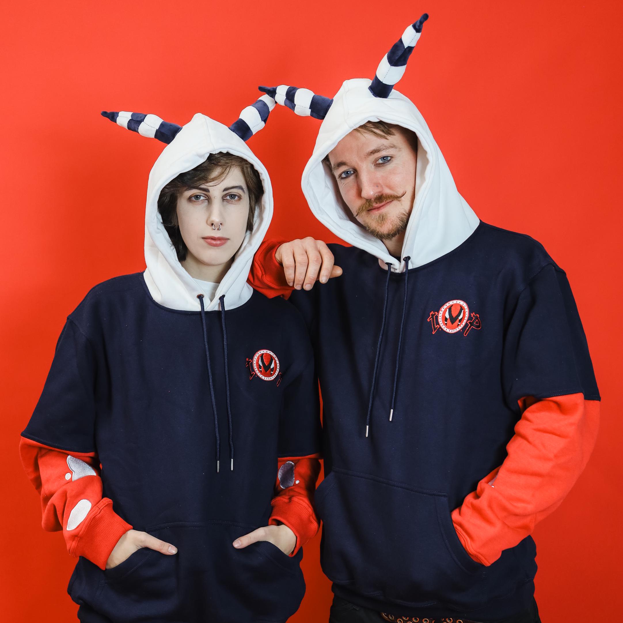 Helluva Boss Moxxie Plush Horned Hoodie With IMP Logo | Soft Pull