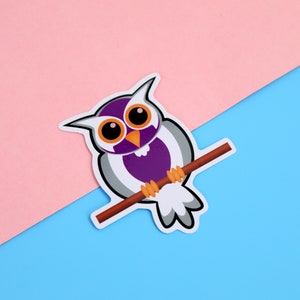 Homosexuowl Asexué / Demisexual Pride Autocollant en vinyle | Autocollant en vinyle de 3 pouces | Les hiboux homosexuels | LGBTQ+
