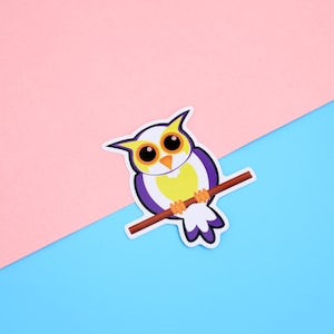 Homosexuowl niet-binaire trots vinyl sticker | 3-inch vinylsticker | De homoseksuele uilen | LGBTQ+