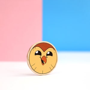 Happy Hooty Owl House Wooden Pin |  2 Inch Rubber Clutch Wooden Pin