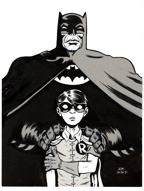 Batman y el pobre Robin arte original - Etsy España