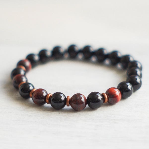 Tiger's Eye and Onyx Bracelet - Mens Bracelet - Unisex Bracelet - Healing Bracelet - Yoga Bracelet - Meditation - Healing Jewelry