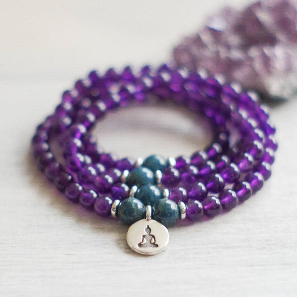 WISDOM - Amethyst 108 Mala - Peace - Intuition - Zen Bracelet - Healing - Reiki - Zen - Spiritual - Meditation - Yoga - Jewelry