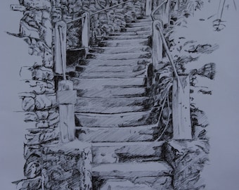 Tinta de dibujo - pasos (al río)